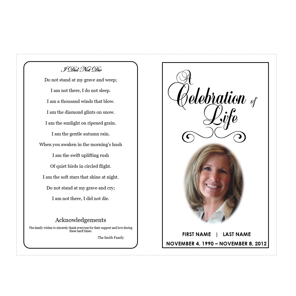 Printable Funeral Program Templates Funeral Pamphlets