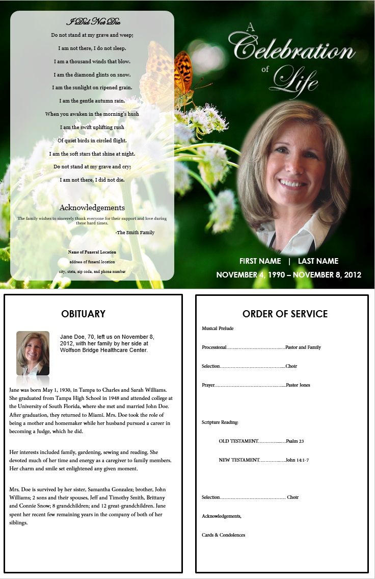 obituary program samples