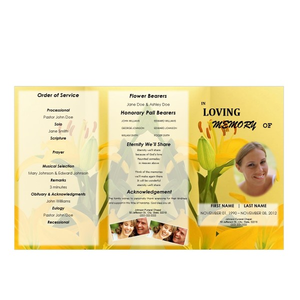 Tri Fold Funeral Program for Mothers