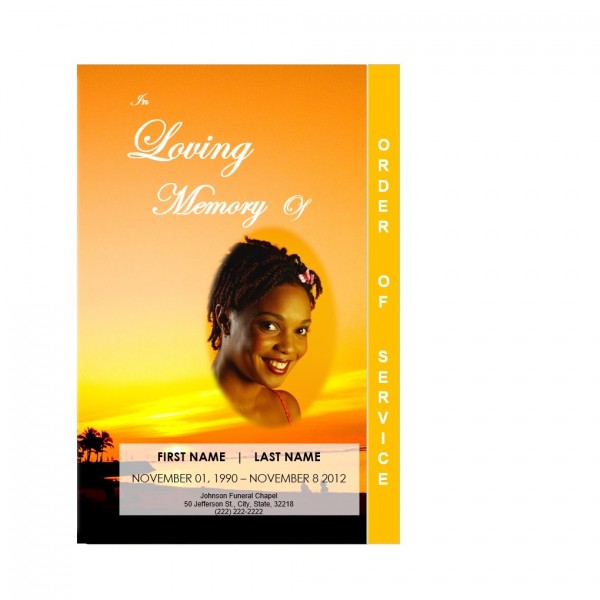 sunset palm trees funeral service program template
